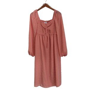 Forever21 Plus Pink Puff Sleeve Sweetheart Neck Midi Dress Size 0X